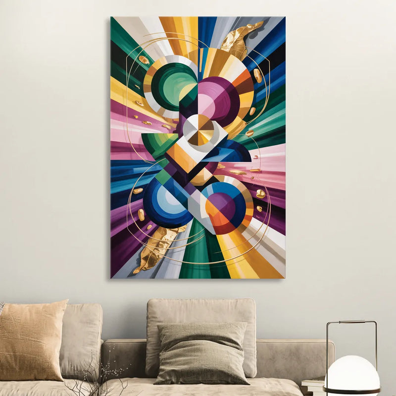 Opulent Geometric Symphony Colorful Abstract Living Room - Canvas Wall Art