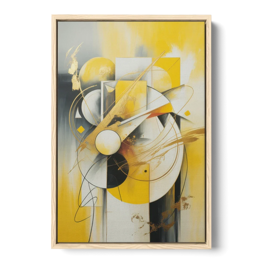 Opulent Geometric Yellow Abstract - Oak Framed Canvas Wall Art - Front