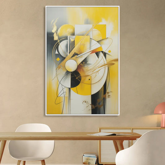 Opulent Geometric Yellow Abstract Living Room - White Canvas Wall Art