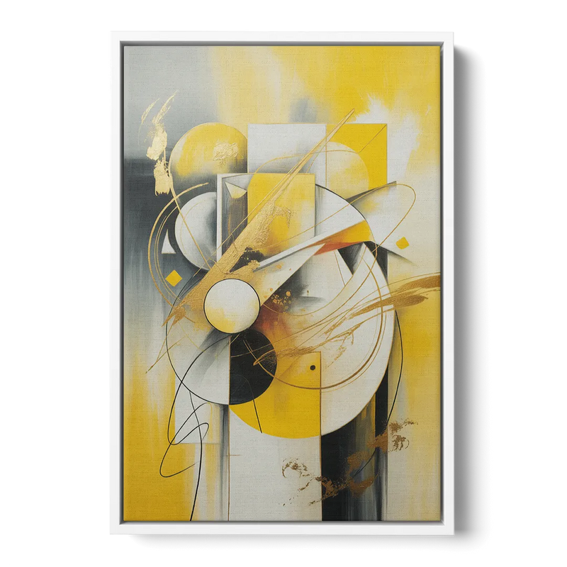 Opulent Geometric Yellow Abstract Front - White Canvas Wall Art