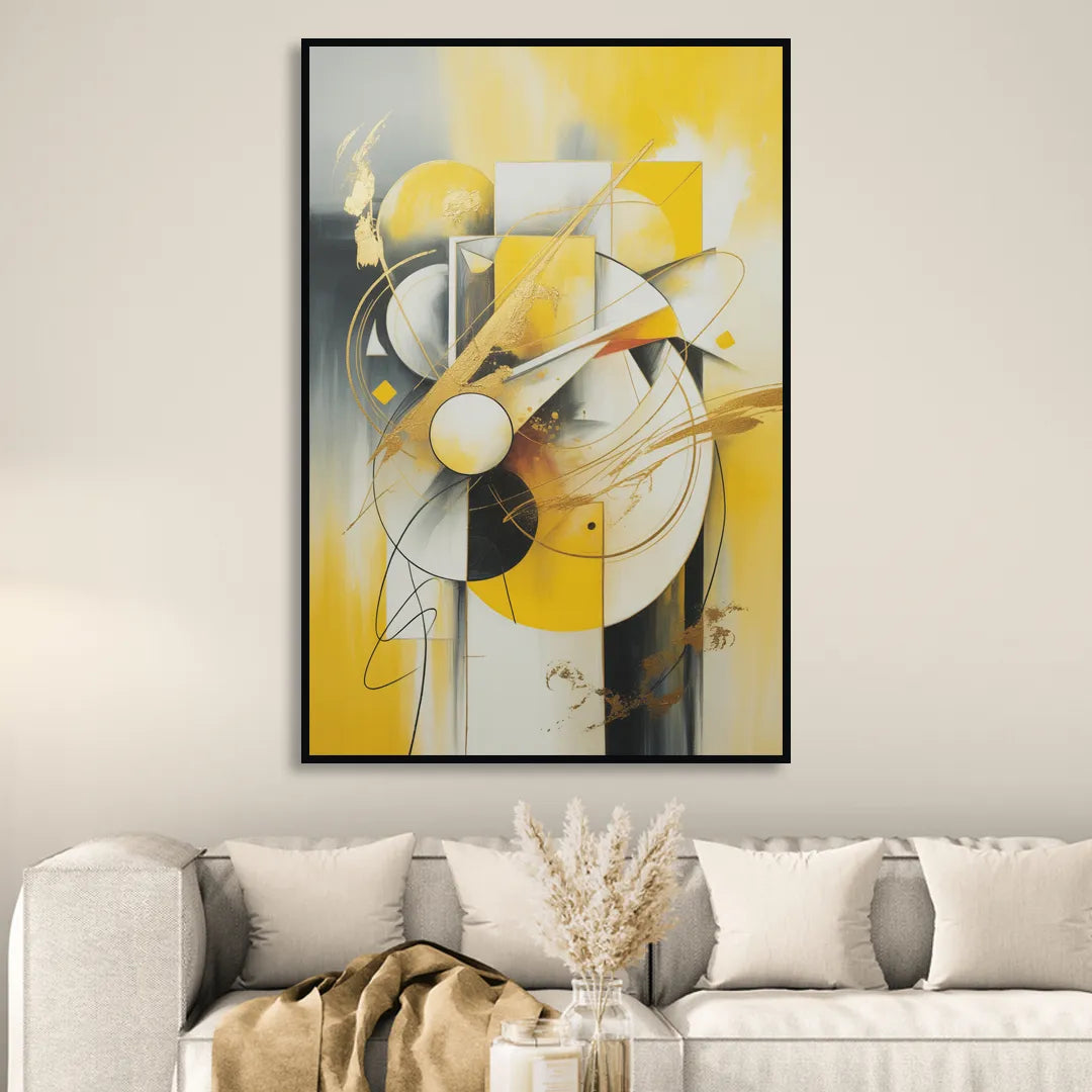 Opulent Geometric Yellow Abstract Sitting Room - Black Canvas Wall Art