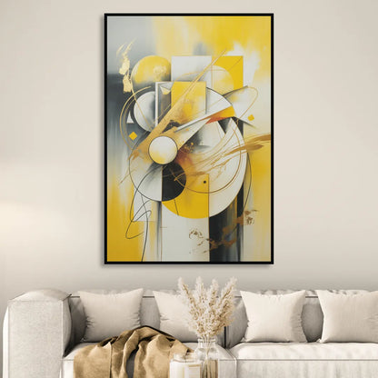 Opulent Geometric Yellow Abstract Sitting Room - Black Canvas Wall Art