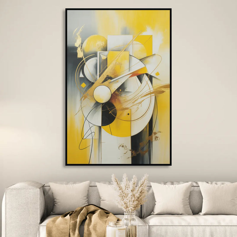 Opulent Geometric Yellow Abstract Sitting Room - Black Canvas Wall Art