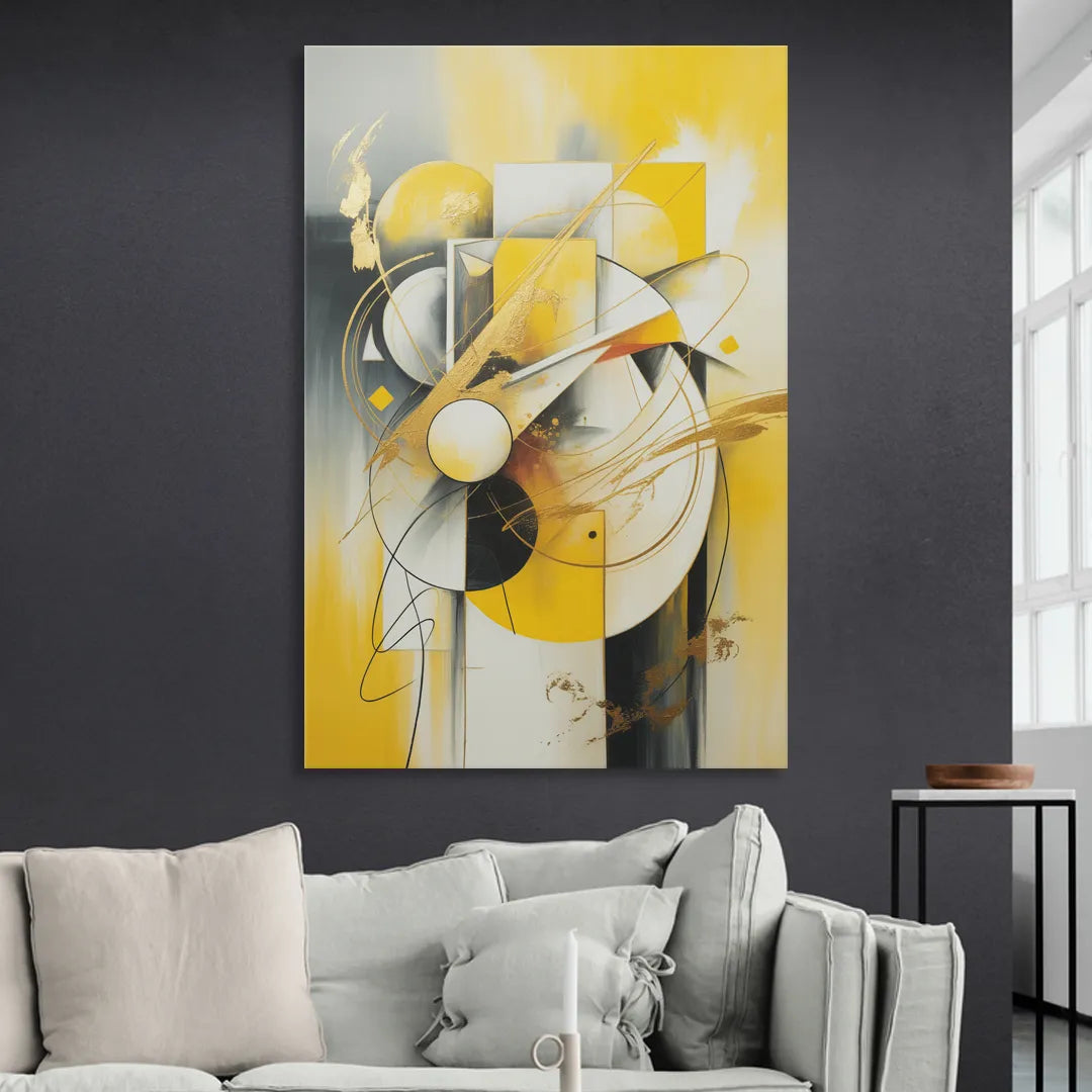 Opulent Geometric Yellow Abstract Sitting Room - Canvas Wall Art