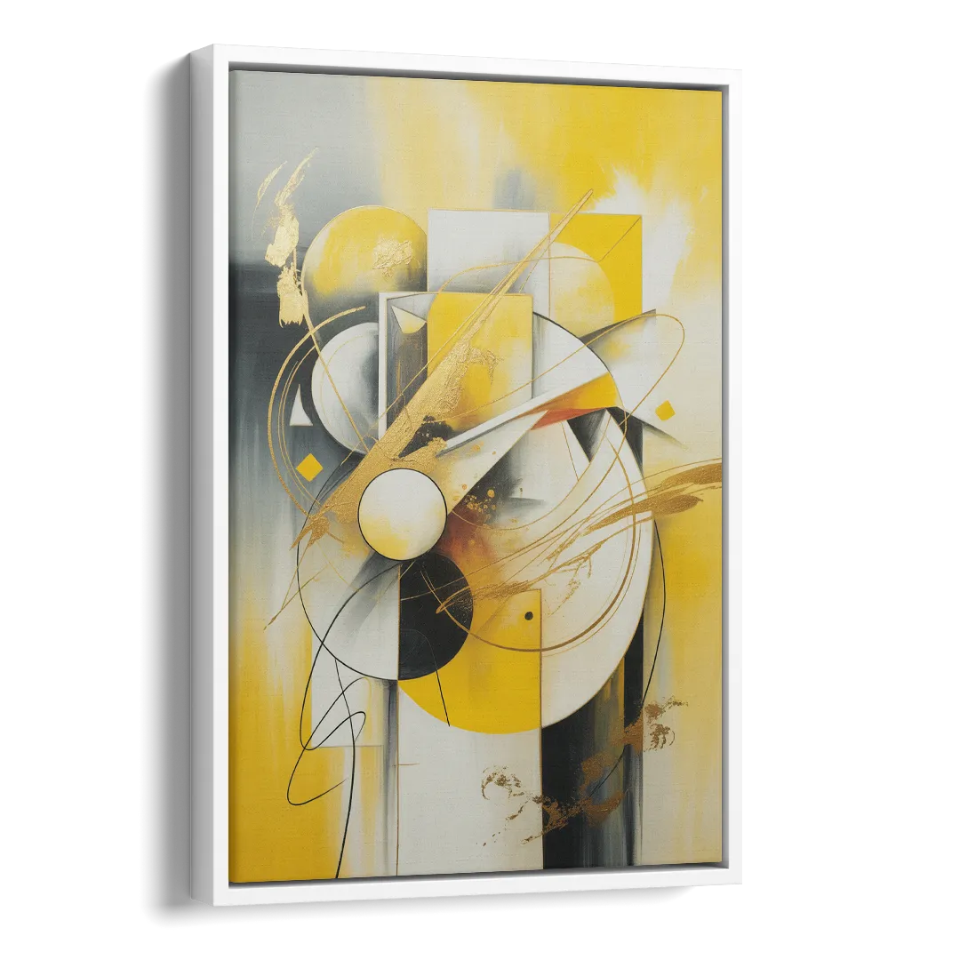 Opulent Geometric Yellow Abstract Side - White Canvas Wall Art