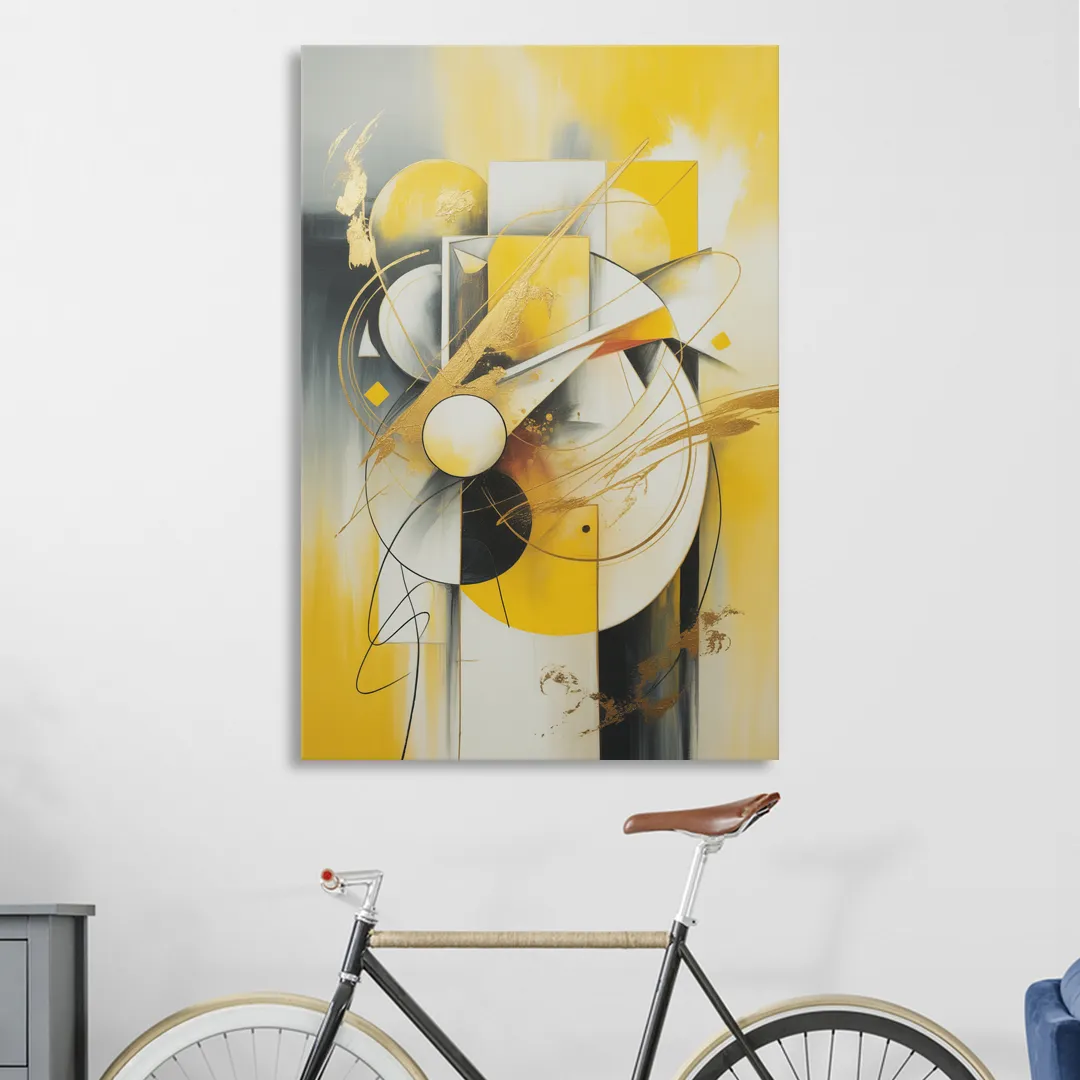 Opulent Geometric Yellow Abstract Living Room - Canvas Wall Art
