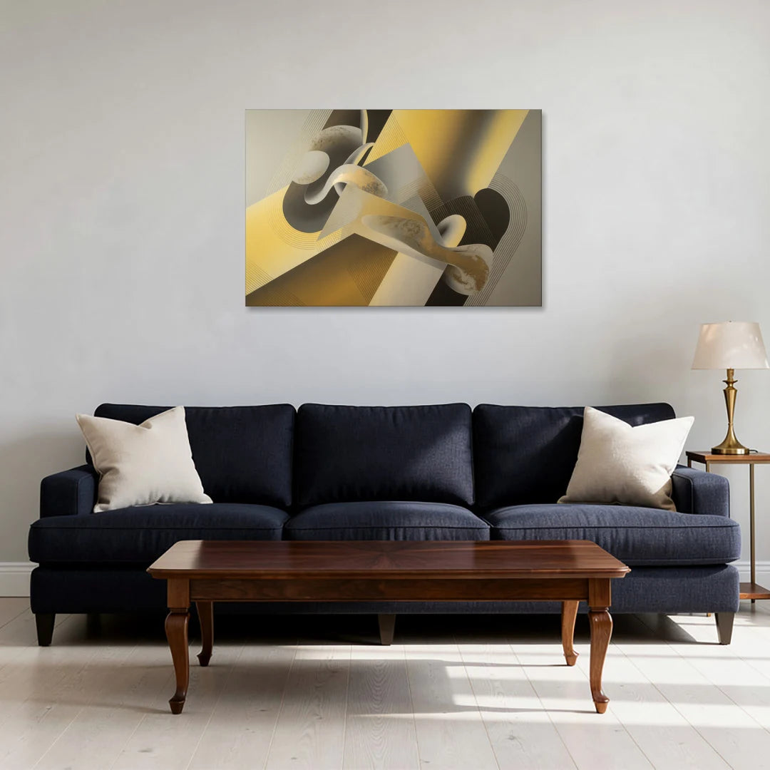 Opulent Geometrics Yellow and Grey Abstract - Canvas Wall Art - Sofa - 36x24