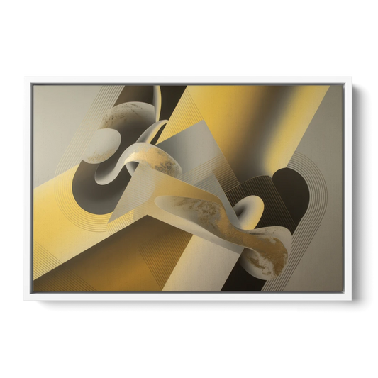 Opulent Geometrics Yellow and Grey Abstract - White Framed Canvas Wall Art - Front