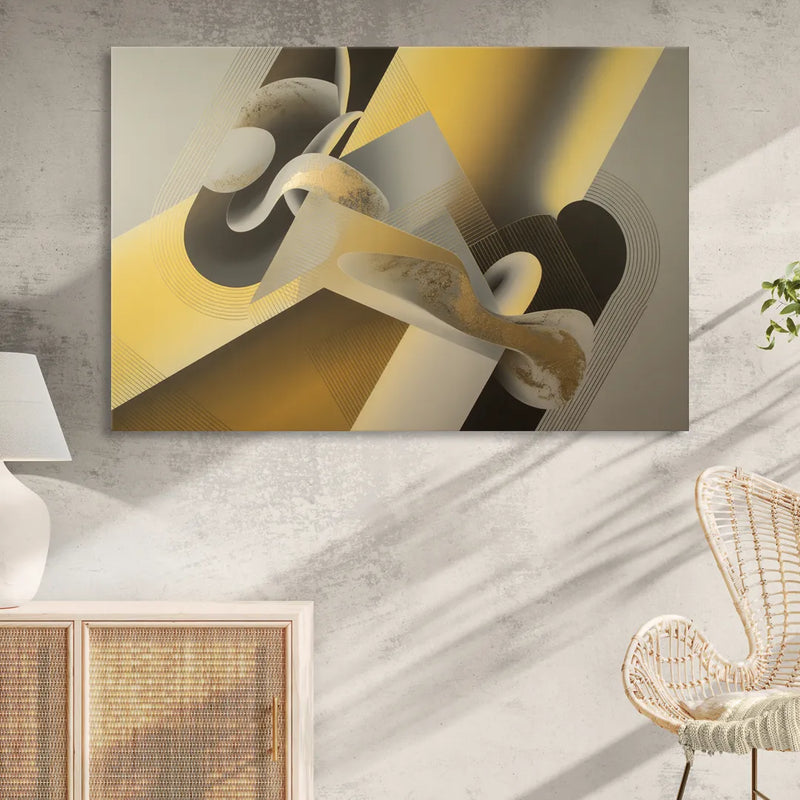 Opulent Geometrics Yellow and Grey Abstract Sitting Room - Canvas Wall Art