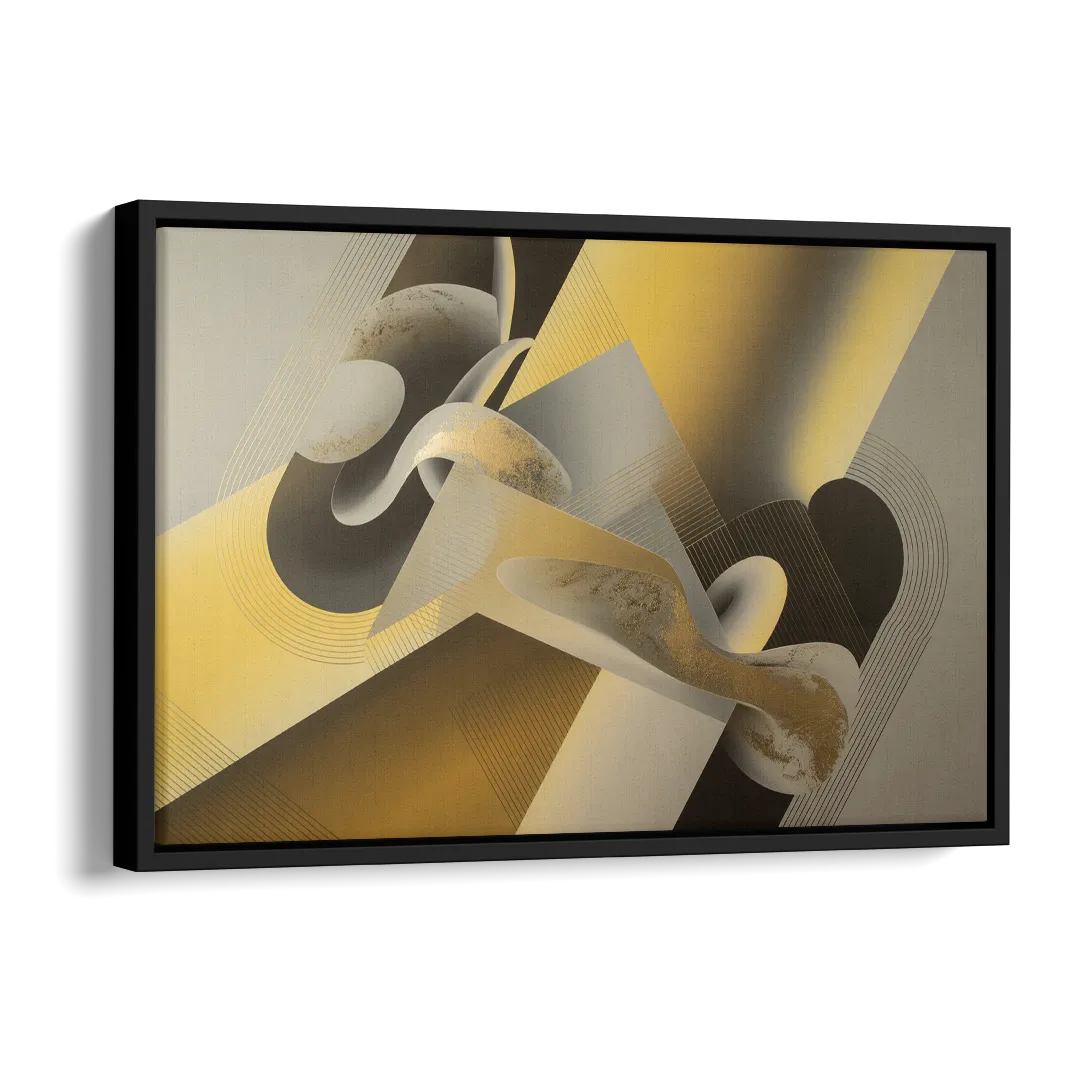 Opulent Geometrics Yellow and Grey Abstract Side - Black Canvas Wall Art