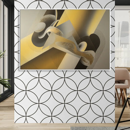 Opulent Geometrics Yellow and Grey Abstract Living Room - White Canvas Wall Art
