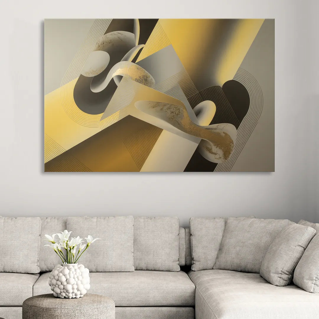 Opulent Geometrics Yellow and Grey Abstract Living Room - Canvas Wall Art