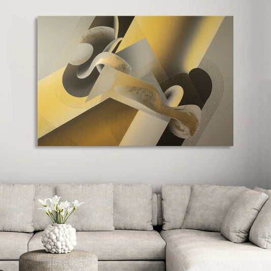 Opulent Geometrics Yellow and Grey Abstract Living Room - Canvas Wall Art