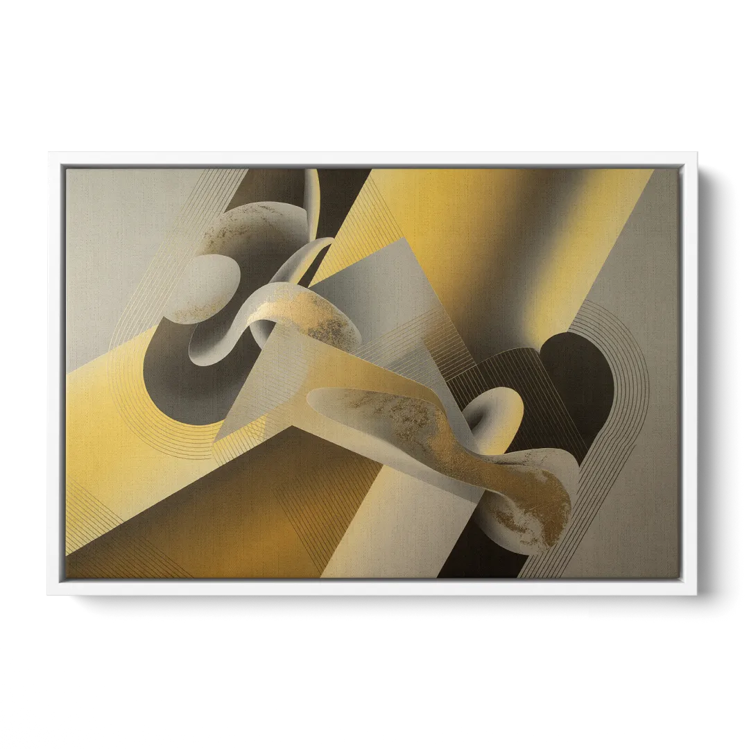 Opulent Geometrics Yellow and Grey Abstract Front - White Canvas Wall Art