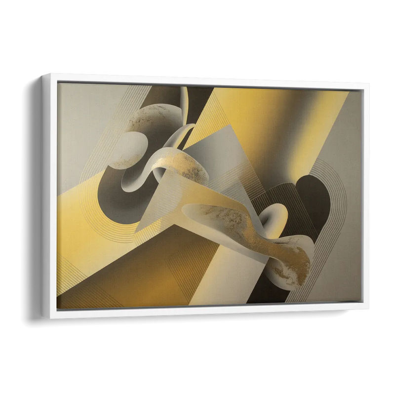 Opulent Geometrics Yellow and Grey Abstract Side - White Canvas Wall Art