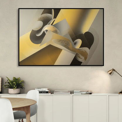 Opulent Geometrics Yellow and Grey Abstract Sitting Room - Black Canvas Wall Art