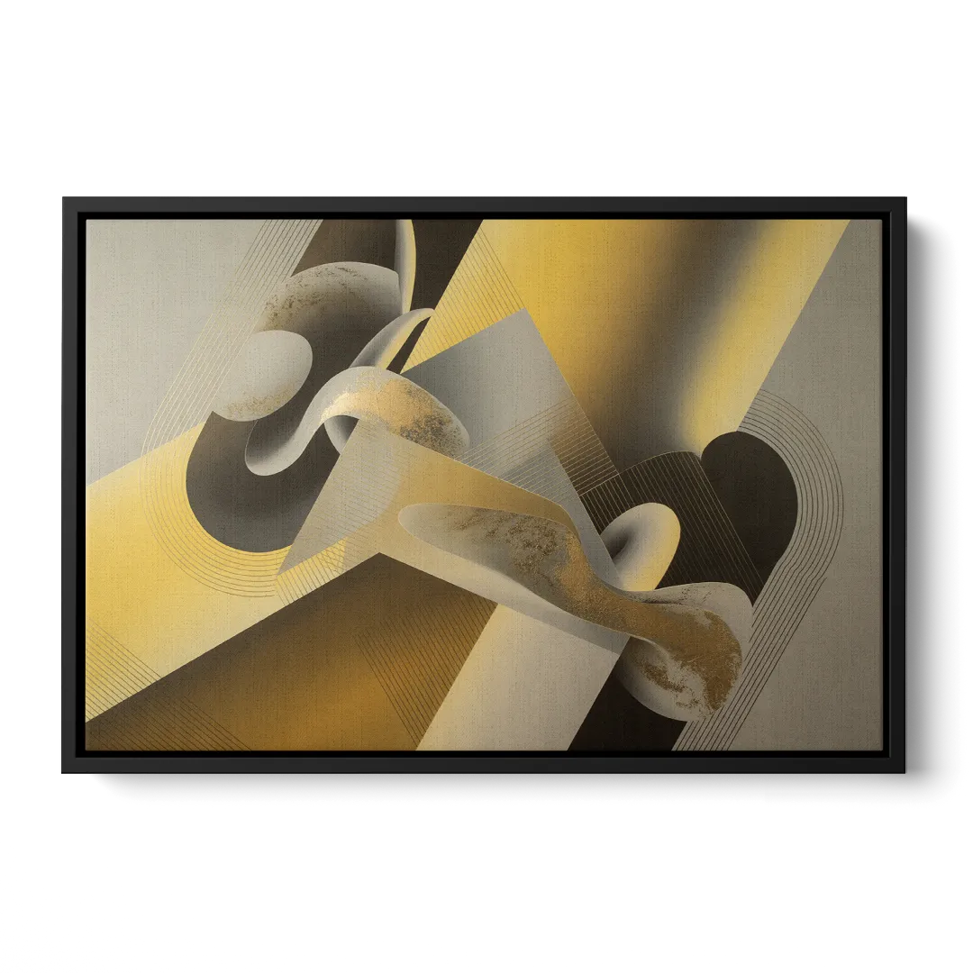 Opulent Geometrics Yellow and Grey Abstract Front - Black Canvas Wall Art