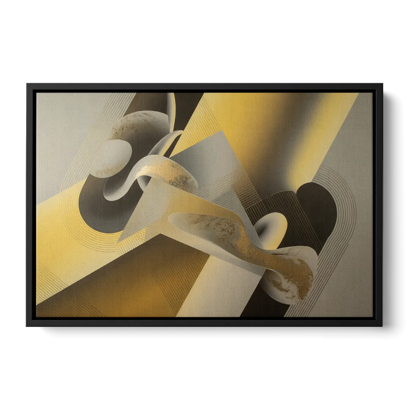 Opulent Geometrics Yellow and Grey Abstract Front - Black Canvas Wall Art