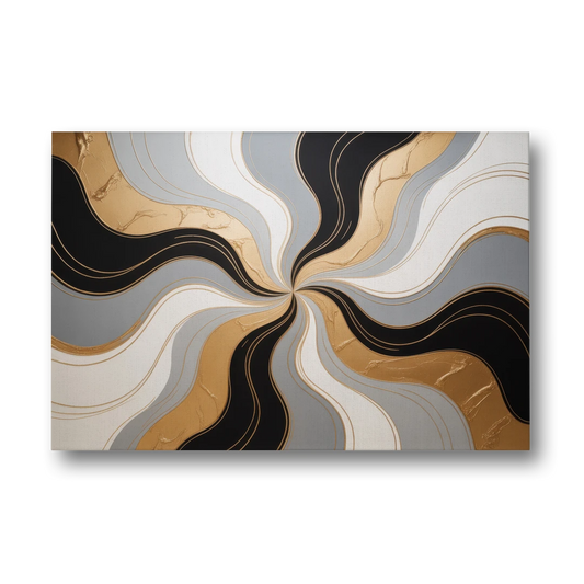 Opulent Geometry Black White and Gold Abstract - Canvas Wall Art - Front