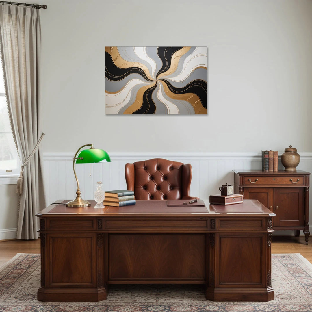 Opulent Geometry Black White and Gold Abstract - Canvas Wall Art - Office - 36x24