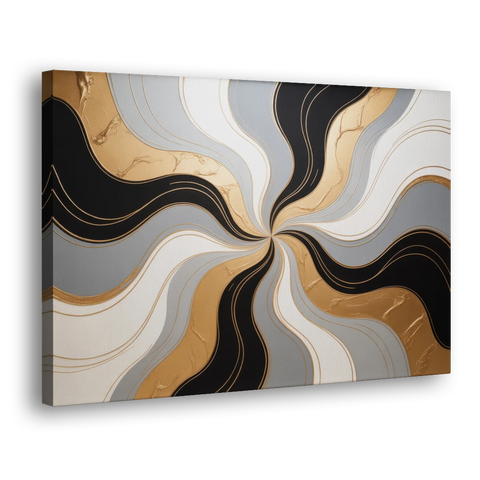 Opulent Geometry Black White and Gold Abstract - Canvas Wall Art - Side