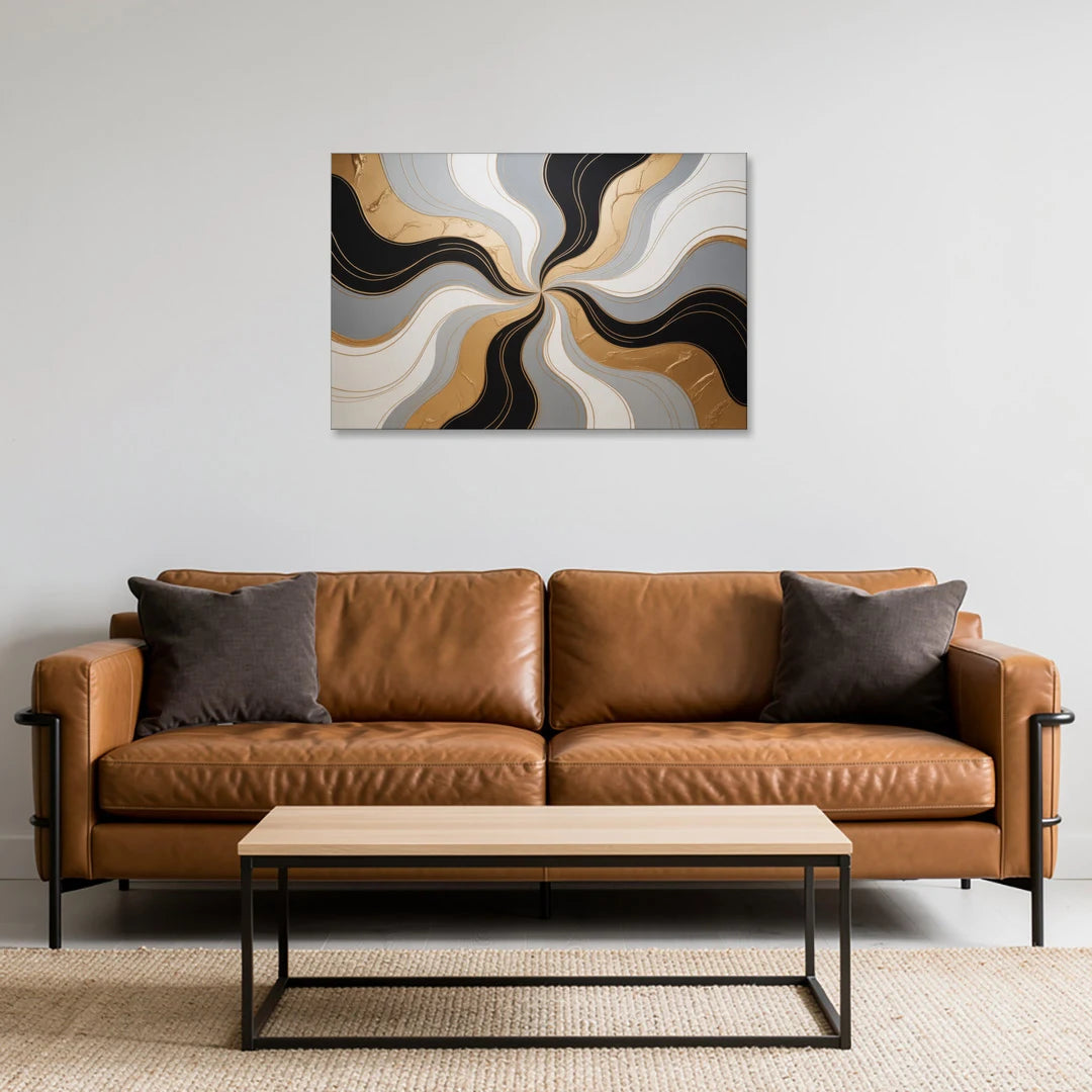 Opulent Geometry Black White and Gold Abstract - Canvas Wall Art - Sofa - 36x24