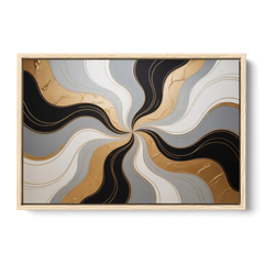 Opulent Geometry Black White and Gold Abstract - Oak Framed Canvas Wall Art - Front