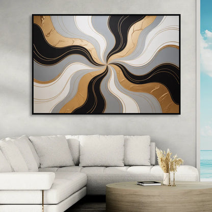 Opulent Geometry Black White and Gold Abstract Sitting Room - Black Canvas Wall Art