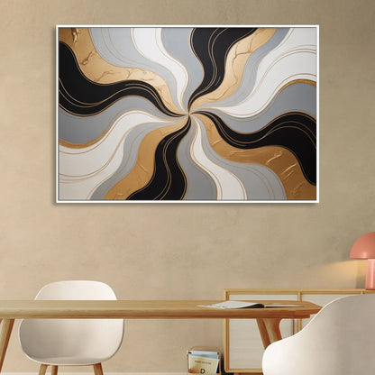Opulent Geometry Black White and Gold Abstract Sitting Room - White Canvas Wall Art