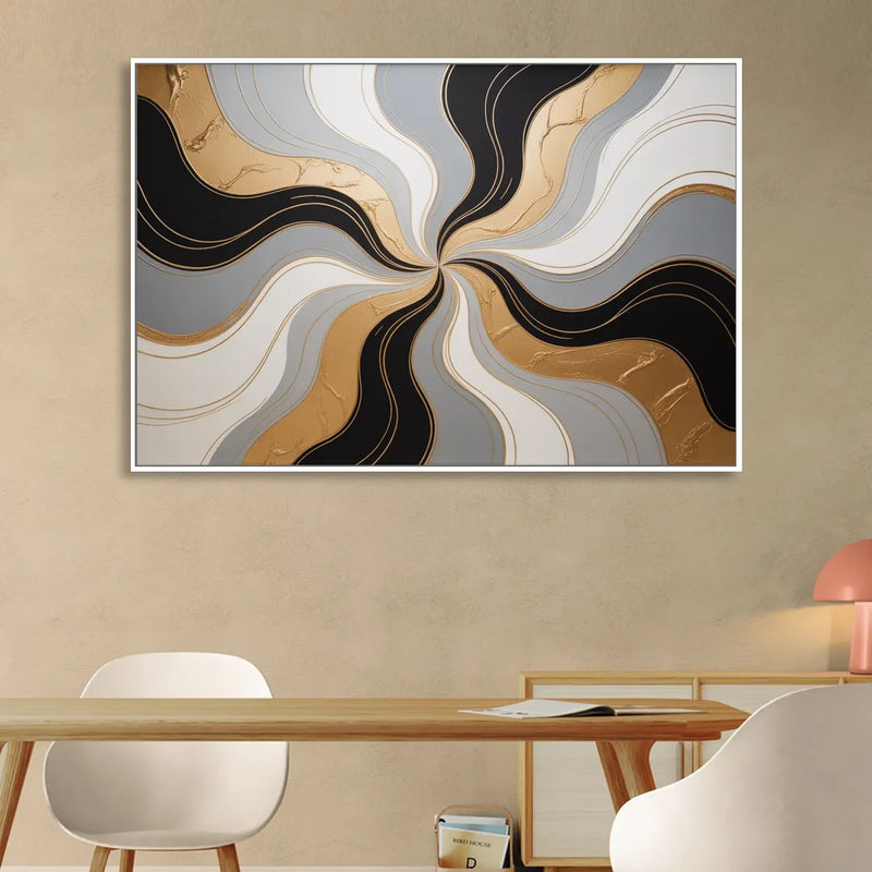 Opulent Geometry Black White and Gold Abstract Sitting Room - White Canvas Wall Art