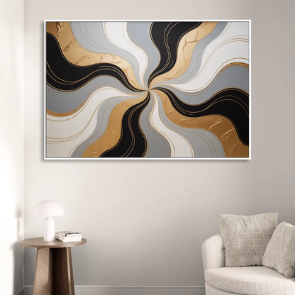 Opulent Geometry Black White and Gold Abstract Living Room - White Canvas Wall Art