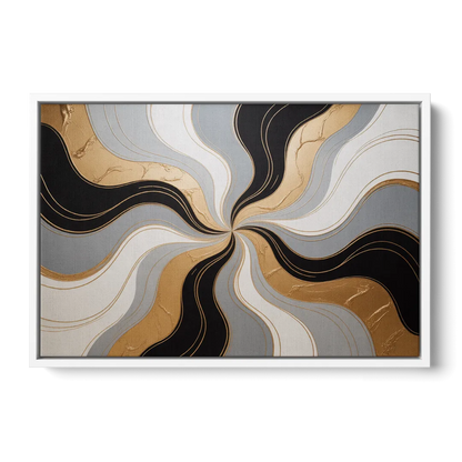 Opulent Geometry Black White and Gold Abstract - White Frame Canvas