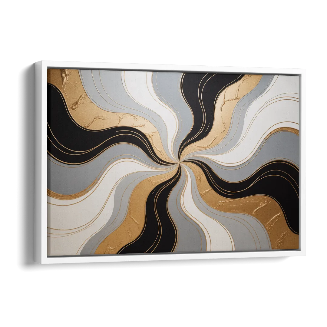 Opulent Geometry Black White and Gold Abstract Side - White Canvas Wall Art