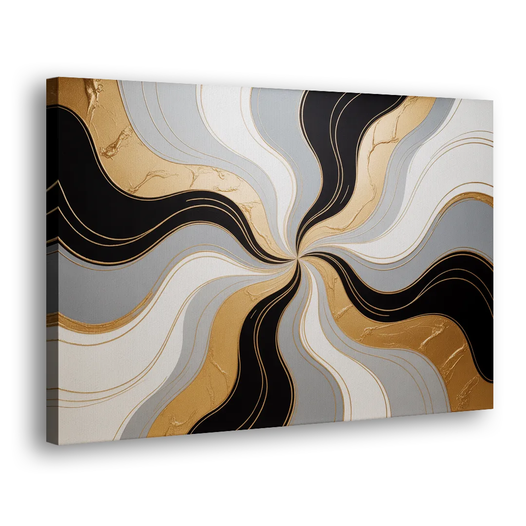 Opulent Geometry Black White and Gold Abstract Side - Canvas Wall Art