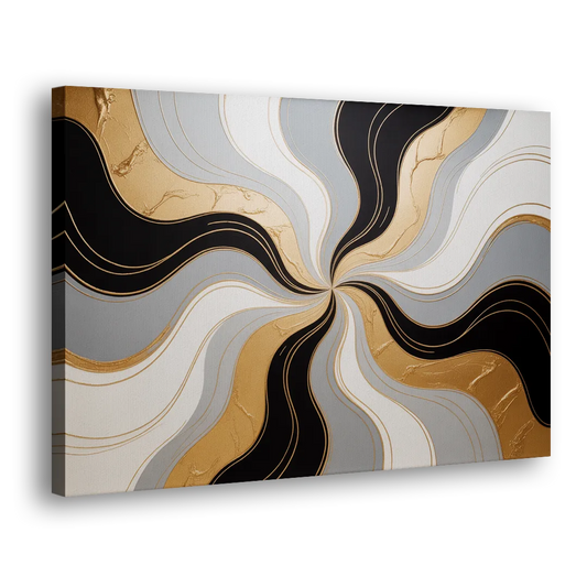 Opulent Geometry Black White and Gold Abstract Side - Canvas Wall Art