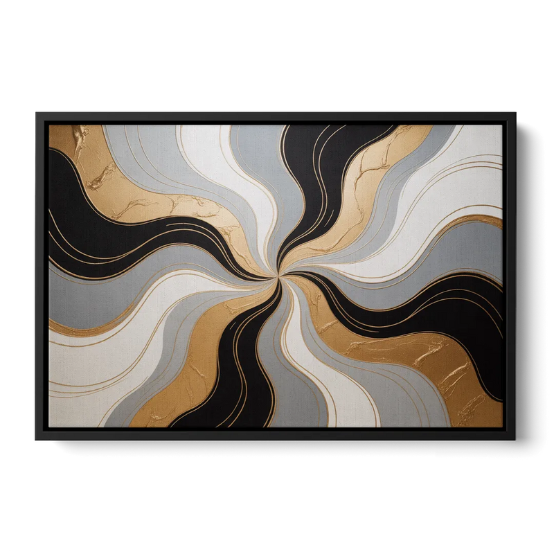 Opulent Geometry Black White and Gold Abstract Front - Black Canvas Wall Art
