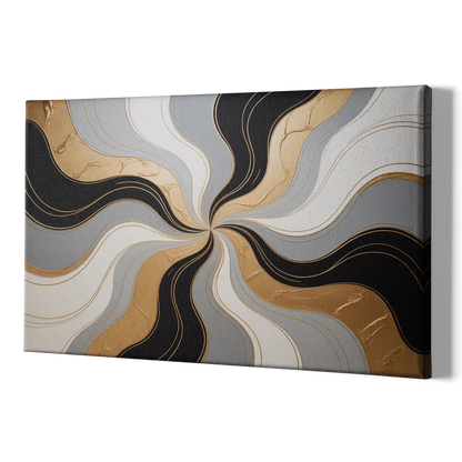 Opulent Geometry Black White and Gold Abstract - Canvas Print Art Sides