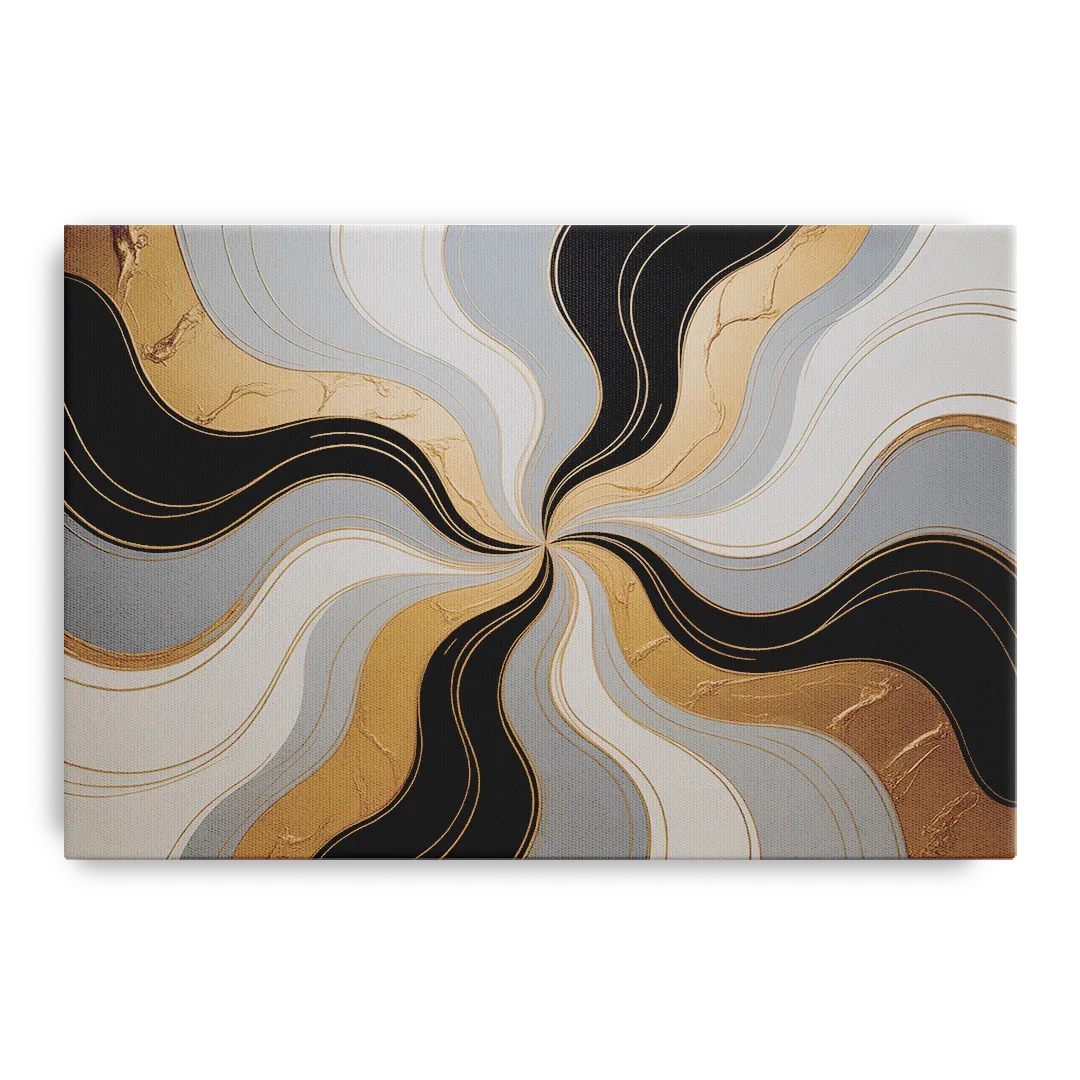 Opulent Geometry Black White and Gold Abstract Front - Canvas Wall Art
