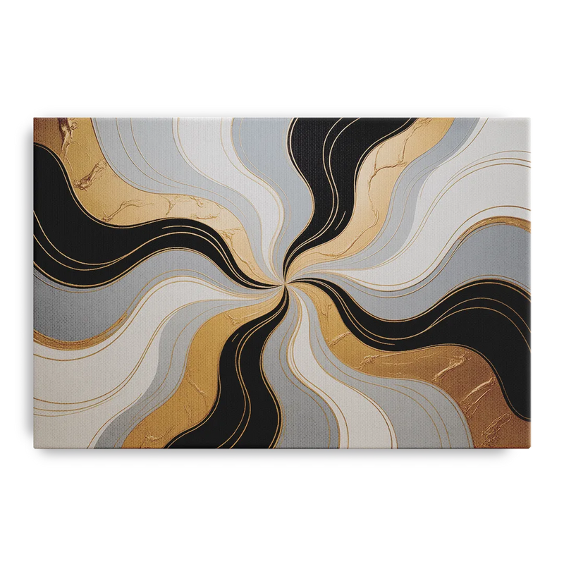 Opulent Geometry Black White and Gold Abstract Front - Canvas Wall Art