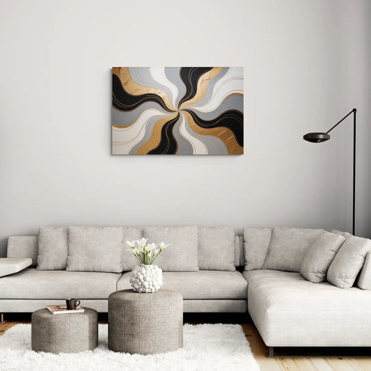 Opulent Geometry Black White and Gold Abstract - Canvas Wall Art Living Room