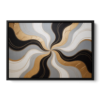 Opulent Geometry Black White and Gold Abstract - Black Frame Canvas