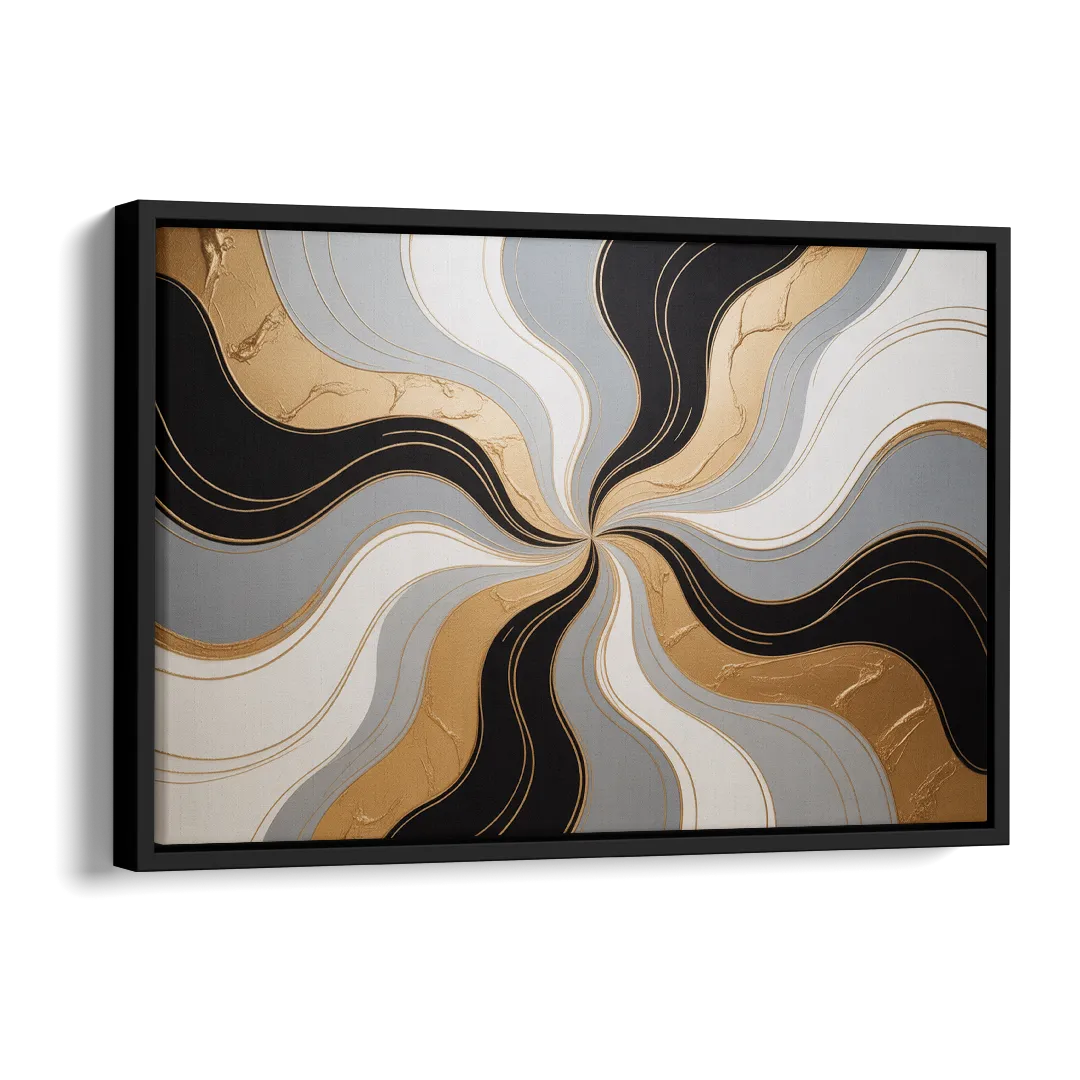 Opulent Geometry Black White and Gold Abstract Side - Black Canvas Wall Art
