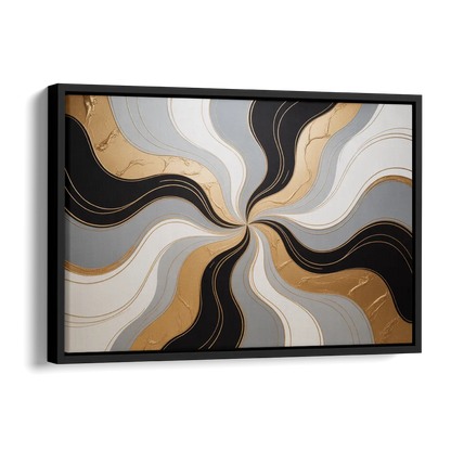 Opulent Geometry Black White and Gold Abstract Side - Black Canvas Wall Art