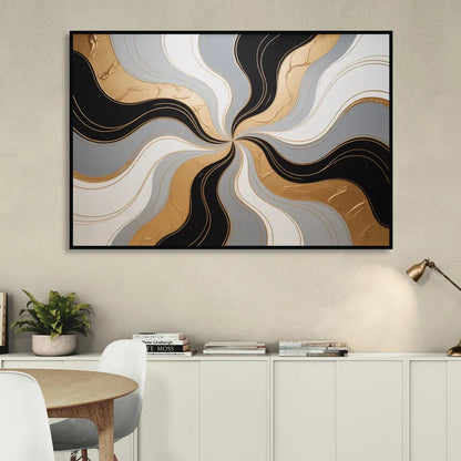 Opulent Geometry Black White and Gold Abstract Living Room - Black Canvas Wall Art