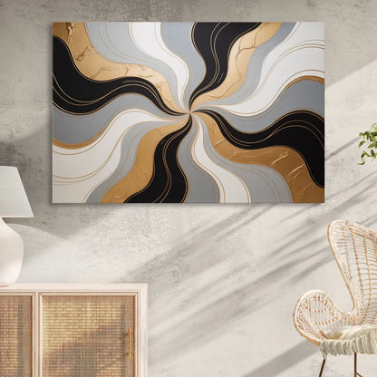 Opulent Geometry Black White and Gold Abstract Living Room - Canvas Wall Art