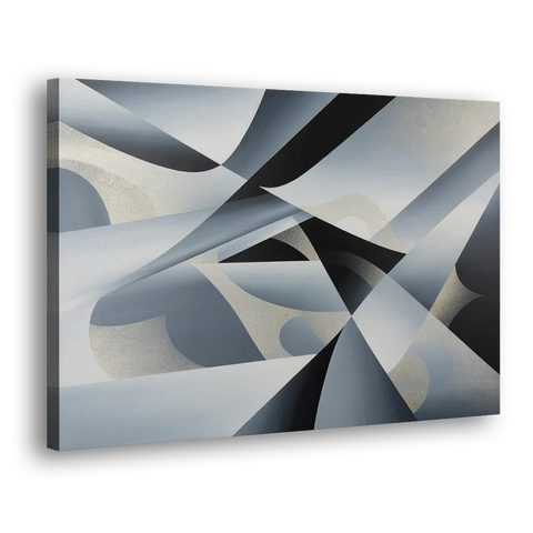Opulent Geometry Grey and Silver Abstract - Canvas Wall Art