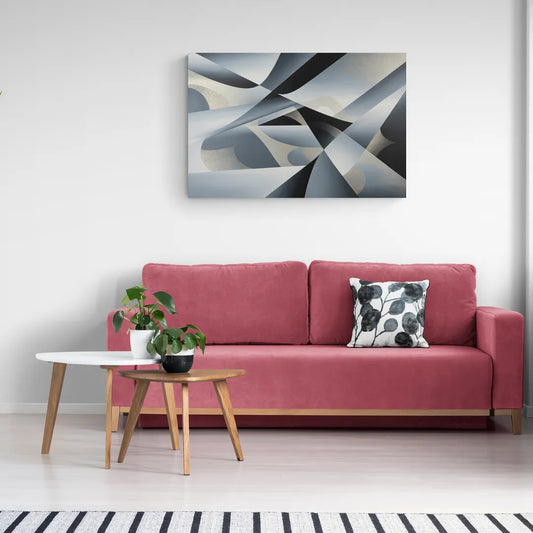 Opulent Geometry Grey and Silver Abstract - Canvas Wall Art Living Room