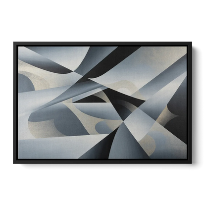 Opulent Geometry Grey and Silver Abstract - Black Frame Canvas