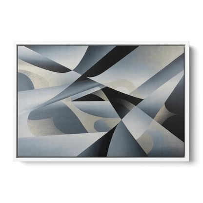 Opulent Geometry Grey and Silver Abstract - White Frame Canvas