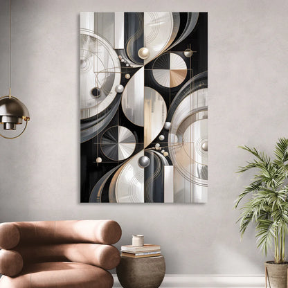 Opulent Geometry Grey and White Abstract Sitting Room - Canvas Wall Art